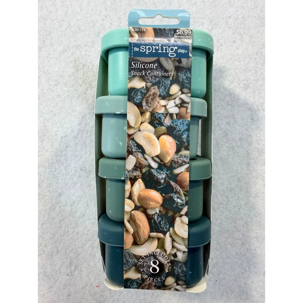 The Spring Shop Silicone Snack Containers 8 Piece Set Green Teal 3.5oz 6391114